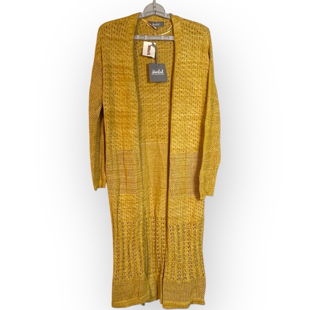 Marled Yellow Duster Open Cardigan Long‎ Lightweight XS Sahara Sun Lagenlook